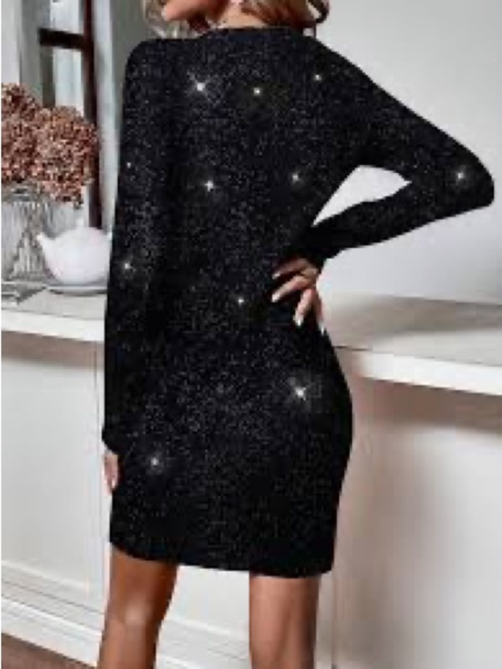 H&M Black Sparkle Mini Dress with Long Sleeves